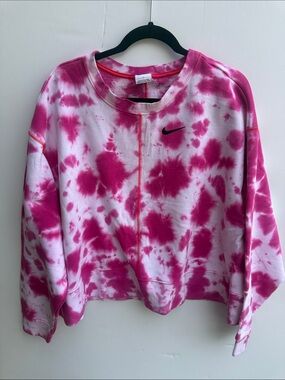Nike Pink and White Tie-Dye Crop Sweatshirt